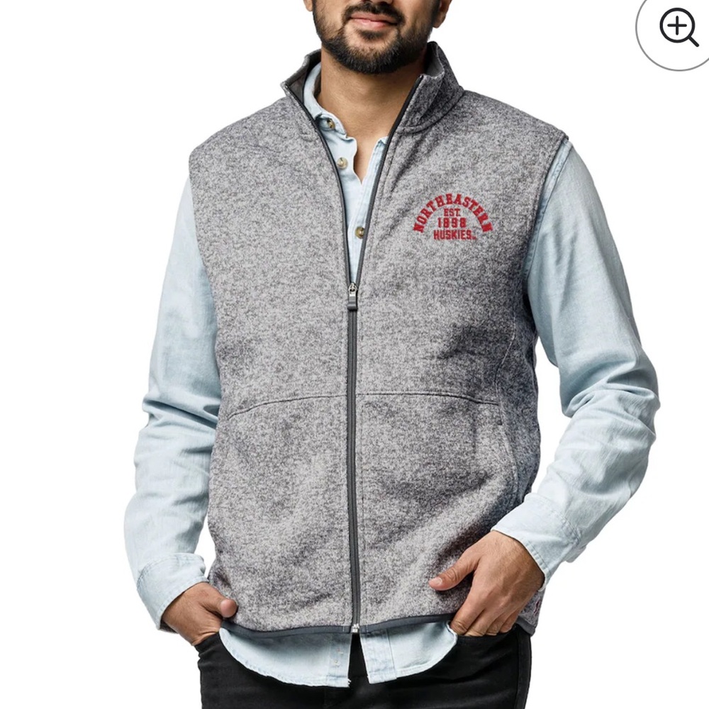 Men's League Collegiate Heathered Gray Northeastern Huskies Full-Zip Vest NWT L